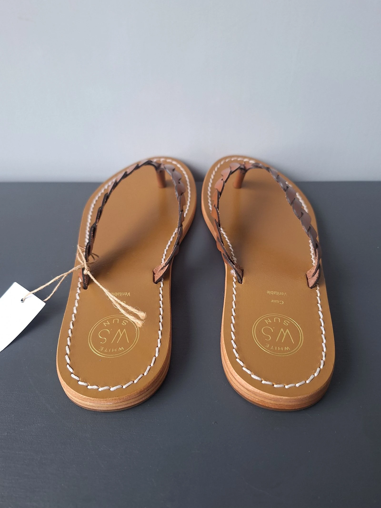 Novos chinelos de couro trançado marrom White Sun tamanho 38 – photo 6